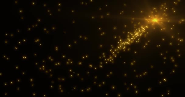 Πρωτοχρονιά και Χριστούγεννα 2021 εορταστικό φόντο. Αφηρημένη κίνηση φόντο λάμπει σωματίδια χρυσού με φωτοβολίδα φακού. Λαμπερά Λαμπερά Σωματίδια Λάμψης με Bokeh.Seamless 4K loop video animation. — Αρχείο Βίντεο