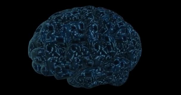 3D цифровий мозок покритий друкованою платою і cpu. Цифрова нейронна мережа. Пульсація енергії мозку — стокове відео