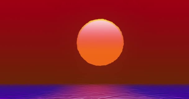 애니메이션 타임 랩, 바다 위로 아름다운 일몰. 어두운 붉은 하늘에 있는 밝은 노란색 태양 원반 그림 4k — 비디오