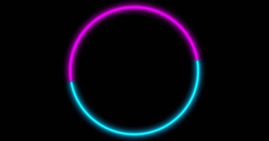 LED çerçeve ekranlı Neon Circle arka planı. Floresan soyut mavi, mor spektrum rengi. Ultraviyole ışıklar. Sanal gerçeklik 3D tasarım. 3B illüstrasyon