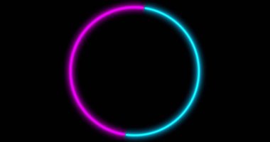 LED çerçeve ekranlı Neon Circle arka planı. Floresan soyut mavi, mor spektrum rengi. Ultraviyole ışıklar. Sanal gerçeklik 3D tasarım. 3B illüstrasyon