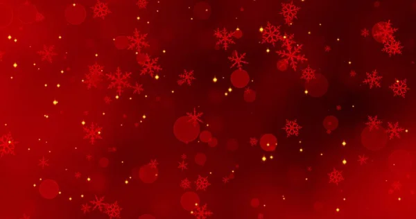 Golden Confetti Red Snowflakes Bokeh Lights Ray Light Red Merry — Stock Photo, Image