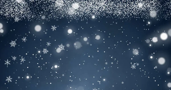 Flocons Neige Confettis Blancs Lumières Bokeh Rayon Lumière Sur Fond — Photo