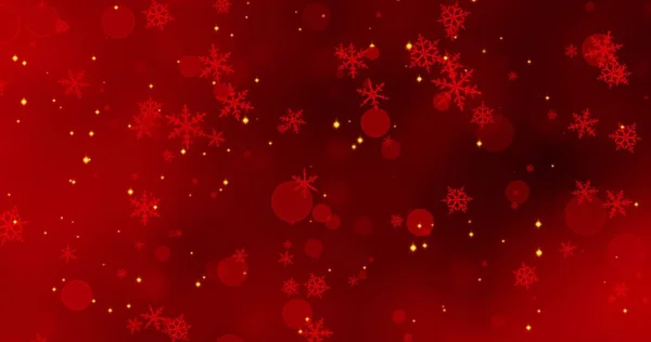 Золота Конфетті Червоними Сніжинками Боке Світло Променях Світла Червоному Різдвяному Стокова Картинка