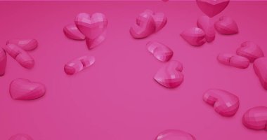 Romantik şirin düşen çokgen kalpler. Sevgililer Günü. Düğün geçmişi. 3B görüntüleme