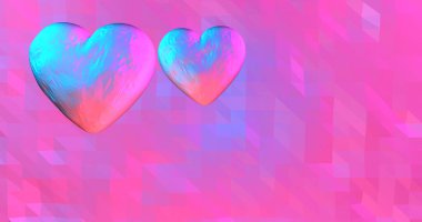 Parlayan ultraviyole kalbi olan neon bir arka plan. Sevgililer Günü etkinliği, Anneler Günü, yıldönümü, düğün davetiyesi e-kartı. 3B görüntüleme