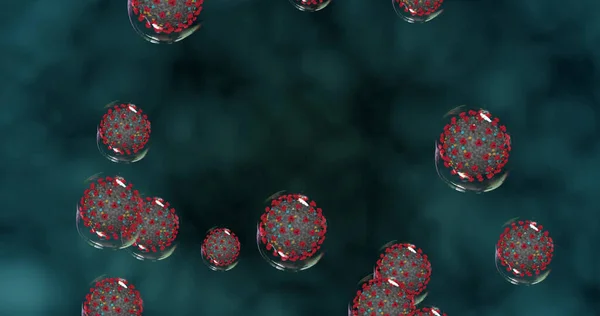 Células Coronavírus Pequenas Gotas Com Patógenos Propagação Covid Grupo Animação — Fotografia de Stock