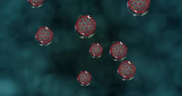 Коронавірусні Клітини Маленькі Краплі Ковидом Поширюють Патогени Анімаційна Група Вірусів Стокове Зображення