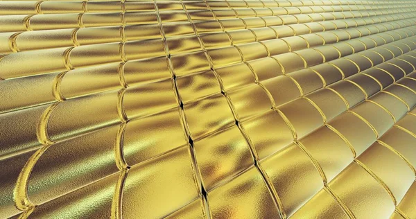 Gouden Folie Tegels Textuur Achtergrond Digitaal Oppervlak Illustratie — Stockfoto