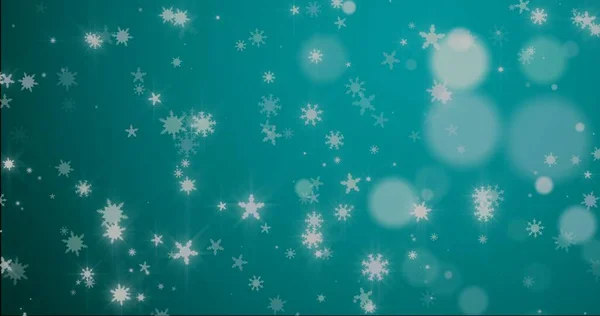 Fundo Natal Com Flocos Neve Queda Neve Fundo Azul Renderização — Fotografia de Stock