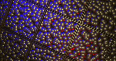 Soyut altın üç boyutlu geometrik duvar. Olay için mozaik metalik arkaplan, 3B illüstrasyon