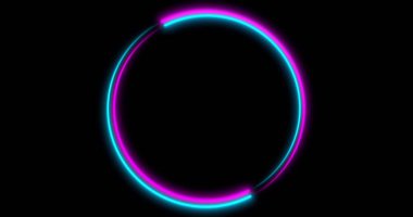 LED çerçeve ekranlı Neon Circle arka planı. Floresan soyut mavi, mor spektrum rengi. Ultraviyole ışıklar. Sanal gerçeklik 3D tasarım. 3B illüstrasyon