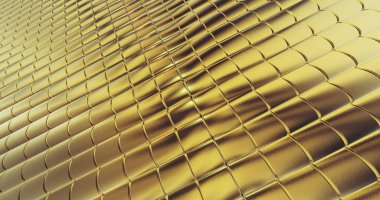 Altın folyo döşeme dokusu arka planı. Dijital 3D yüzey. 3B illüstrasyon