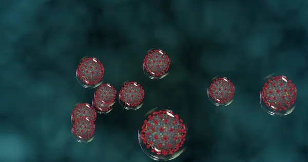 Coronavirus Zellen Kleine Tropfen Mit Covid Verbreiten Krankheitserreger Animationsgruppe Von Stockfoto