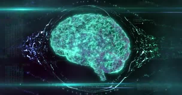 Політ всередині Штучного Інтелекту Цифровий Мозок Ставка Дані. Ілюстрація процесу мислення. Майбутня технологія анімації, комп'ютерна машина глибинного навчання ШІ. 3D візуалізація з глюком — стокове відео
