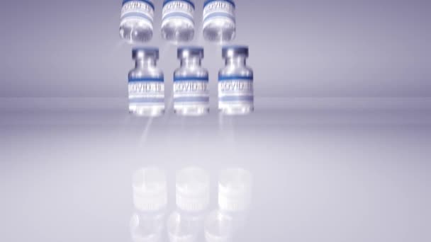 Botellas vacuna contra el coronavirus COVID-19. Viales de vidrio con vacuna sars-cov-2. lazo sin costura 3d render — Vídeos de Stock