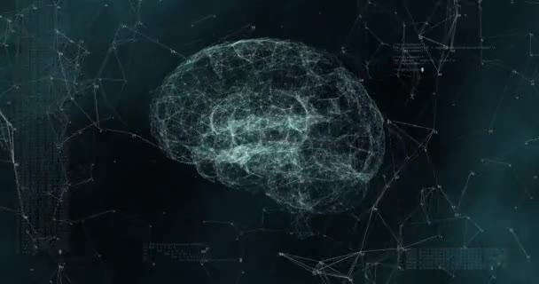 Flyger in i Artificiell Intelligens Digital Brain bud Data. Illustration av tankeprocessen. Framtidens teknik animation, AI djupt lärande dator maskin. 3D-återgivning — Stockvideo