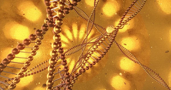 Goldener Geometrischer Hintergrund Mit Wirbeln Von Dna Molekülen Digitale Hintergrundbilder lizenzfreie Stockbilder