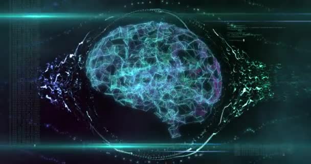 Latanie wewnątrz Sztucznej Inteligencji Cyfrowe Dane Mózgowe. Ilustracja procesu myślenia. Animacja technologii przyszłości, maszyna komputerowa do głębokiego uczenia się AI. 3d renderowanie — Wideo stockowe
