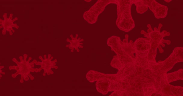 Κόκκινο φόντο 3d προσομοίωση του ιού του στέμματος. Καλλιτεχνική απόδοση απεικόνισης ηλεκτρονικού μικροσκοπίου. — Αρχείο Βίντεο