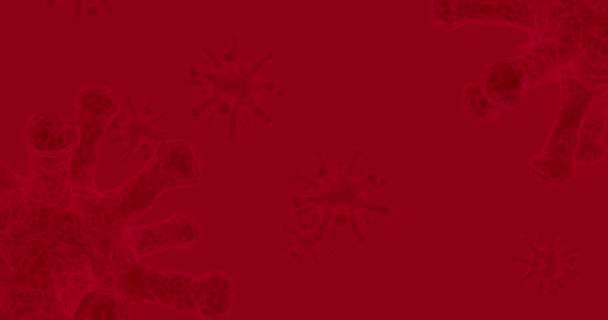 Piros háttér 3D szimulációja corona vírus. Elektronmikroszkóp vizualizáció művészi ábrázolása. — Stock videók