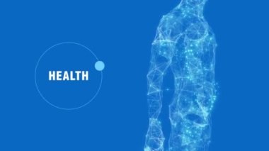 Tıbbi ve video düzenleme için Coronavirus Covid-19 ile ilgili yapay zeka içeren çizgi ve noktaların mavi arkaplan animasyonu, 4k kopyalama alanı döngüsü