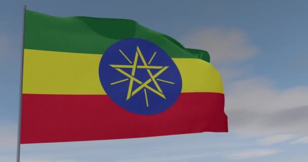 Zászló Etiópia patriotizmus nemzeti szabadság, zökkenőmentes hurok, alfa csatorna — Stock videók