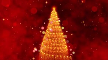 Işıldayan Kırmızı Arkaplandan çıkan Parlayan Noel Ağacının Büyülü Döngüsü Bayram Sezonu ve Kutlama Ruhu İçin Mükemmel. Yüksek kalite 4k görüntü