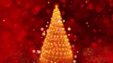 Festive Snowflakes ve Parıldayan Işıklar ile çevrili ışıl ışıl bir Noel Ağacı içeren sihirli bir tatil animasyonu. Yüksek kalite 4k görüntü