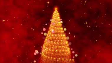 Parıldayan Bayram Animasyonu. Heyecan verici bir ışık efekti. Yıldızlı arka planla çevrili ışıldayan bir Noel Ağacı 'na yol açıyor. Yüksek kalite 4k görüntü