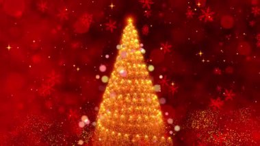 Işıltılı Kar Taneleri ve Yıldızlı Işıklarla Dolu Kutlama Arkaplanından Parlayan Bir Yılbaşı Ağacı 'nın Sihirli Noel Animasyonu. Yüksek kalite 4k görüntü
