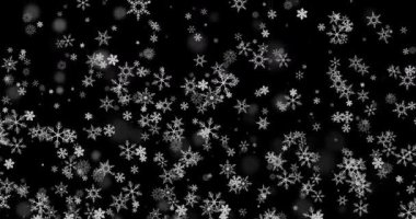 Karanlık Arkaplanda Düşen Kar Tanelerinin Büyüleyici Döngüsü Dinamik Hareket ve Parıldayan Efektlerle Kış Harikalar Diyarı Atmosferi Oluşturuyor. Yüksek kalite 4k görüntü