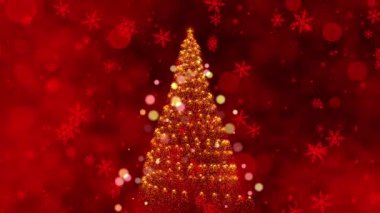 Kıvılcımlı bir Noel Ağacı 'nın canlı animasyonu Düşen Kar Taneleri ile çevrili Neşeli Kırmızı Arkaplan, Bayram Tezahüratının Özünü Yakalıyor. Yüksek kalite 4k görüntü