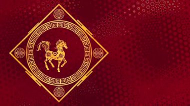 Atların Refah Yılı 'nı, Zengin Kırmızı Arkaplan' da Altın At, Çin Yeni Yıl Şenlikleri İçin Mükemmel Sanatlarla kutlayın. Yüksek kalite 4k görüntü