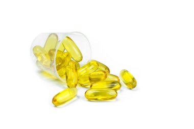 Omega 3 jel kapsül plastik tıp Kupası'nda morina karaciğeri yağı