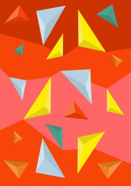 hafiflik içinde yüzen nesneler farklı şekiller parlak kırmızı bir arka plan üzerinde renkli üçgen