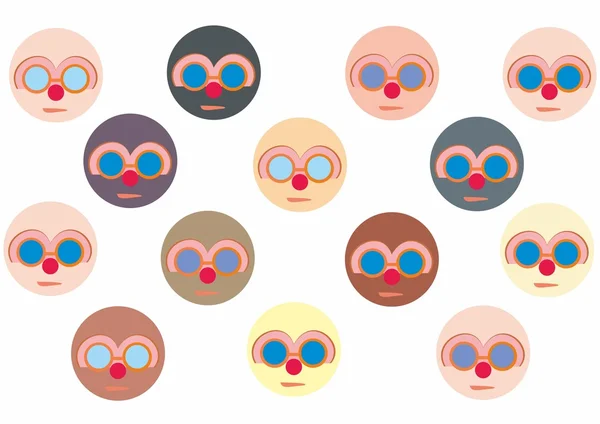 Round face with glasses of different colors, icons. — Stock Vector