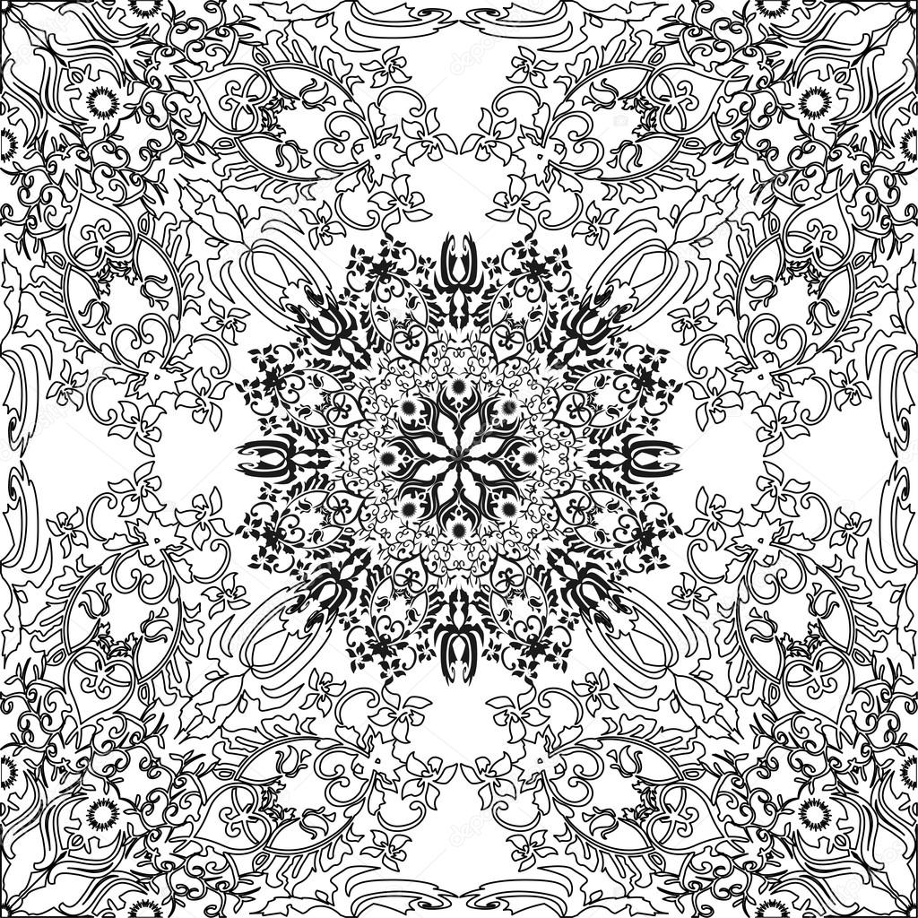 Disegni da colorare per adulti e bambini di et  superiore pittura fiore di mandala Islamico arabo indiano Bianco e nero Ornamento decorativo fatto a