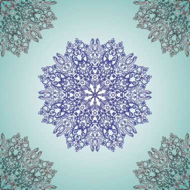 Mandala boyama, soyut çiçek, illüstrasyon, desen. İslam, Arap, Hintli. Vintage desen el yapımı dekoratif süs. Kraliyet vektör tasarım elemanı