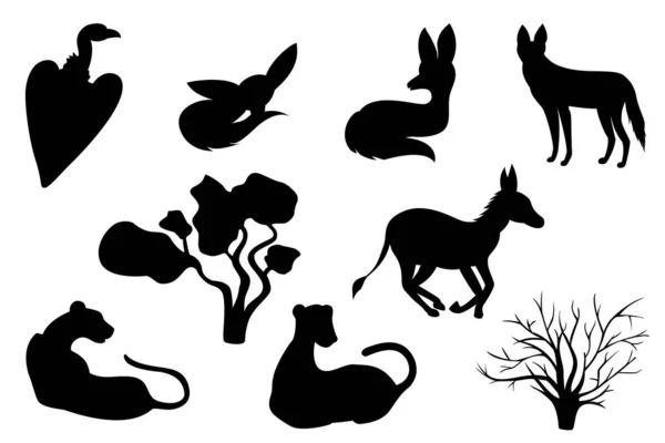 Набор Диких Животных Векторная Коллекция Животных Природы Силуэты Подходят Оформления — стоковый вектор