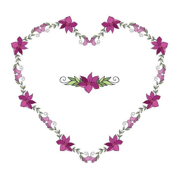 Сердце Цветочных Элементов День Святого Валентина Праздничная Открытка Рамки Свадебных — стоковый вектор