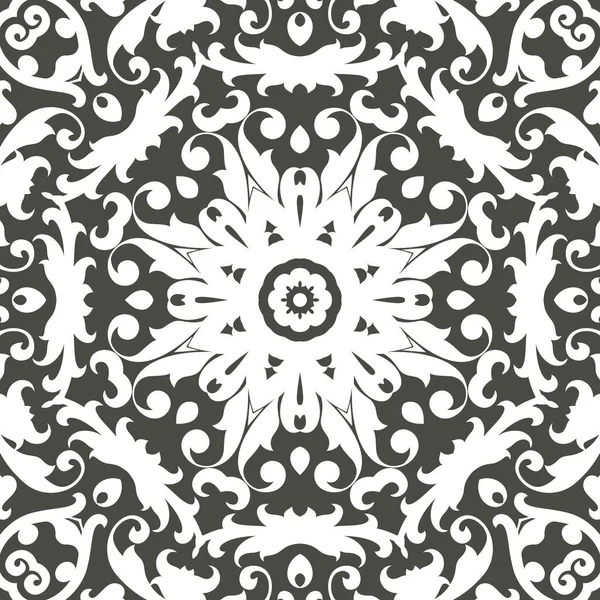 ペンで描かれた曼荼羅をモチーフにしたシームレスな花柄 黒と白だ 民族性 モチーフ ベクトル抽象的な花曼荼羅 デザインのための装飾要素 Eps — ストックベクタ