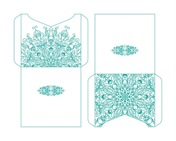 Flyer Laser Cutting Mandala Vector Paper Card Lace Pattern Blue — Stock Vector