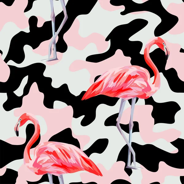 Rosa camo flamingo seamless mönster — Stock vektor
