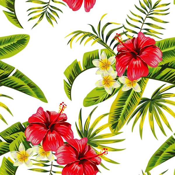 Tropical flowers and plants pattern — Stock Vector