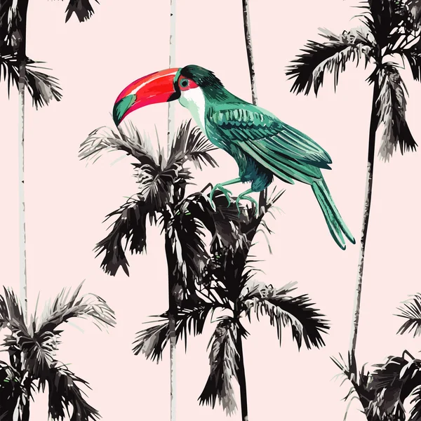 Palmiers et toucan fond sans couture — Image vectorielle