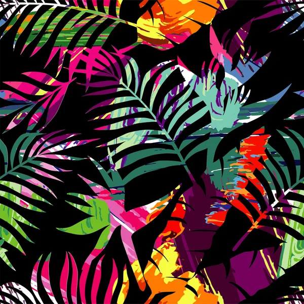 Plantes tropicales silhouette peinture écharpe fond sans couture — Image vectorielle