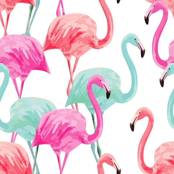 Flamingo pink and blue watercolor seamless background — Stock Vector