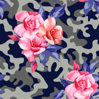 pembe Gül ile mavi gri renkte askeri camo