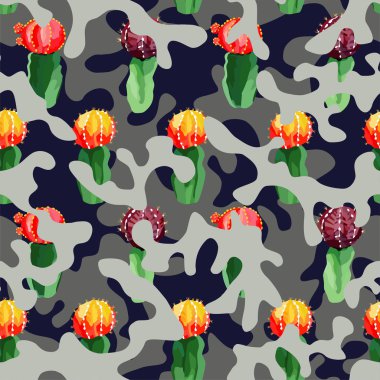 Kaktüs camo arka planda mavi gri renkte